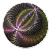 Abstracte glanzende Trippy Kleurrijke 3D Fractal A Keramische Knop (Voorkant)