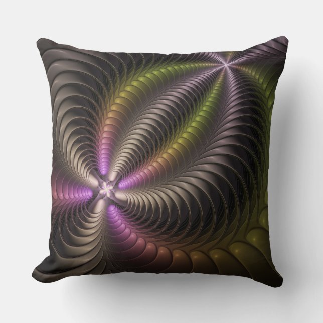 Abstracte glanzende Trippy Kleurrijke 3D Fractal A Kussen (Voorkant)