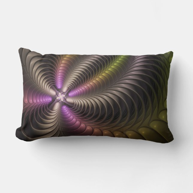 Abstracte glanzende Trippy Kleurrijke 3D Fractal A Kussen (Voorkant)