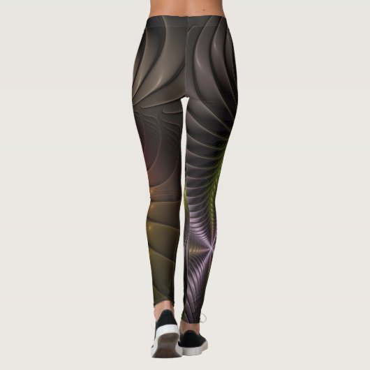Abstracte glanzende Trippy Kleurrijke 3D Fractal A Leggings (Achterkant)