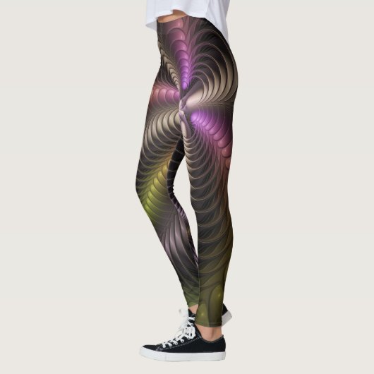 Abstracte glanzende Trippy Kleurrijke 3D Fractal A Leggings (Links)