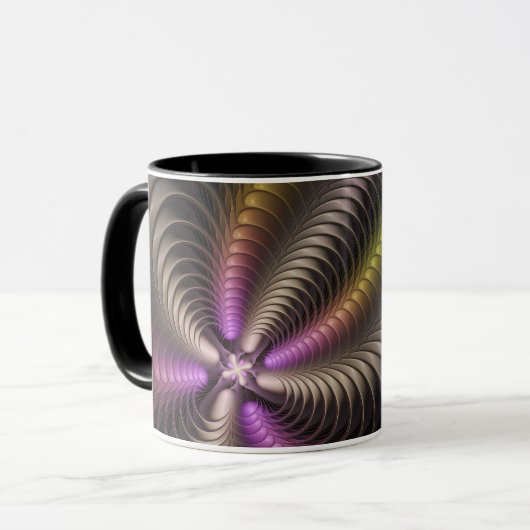 Abstracte glanzende Trippy Kleurrijke 3D Fractal A Mok (Voorkant links)