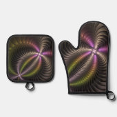 Abstracte glanzende Trippy Kleurrijke 3D Fractal A Ovenwant & Pannenlap Set (Voorkant)