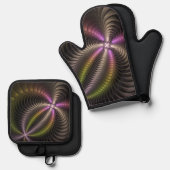 Abstracte glanzende Trippy Kleurrijke 3D Fractal A Ovenwant & Pannenlap Set (Voorkant / Achterkant)