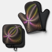 Abstracte glanzende Trippy Kleurrijke 3D Fractal A Ovenwant & Pannenlap Set (Voorkant / Achterkant)