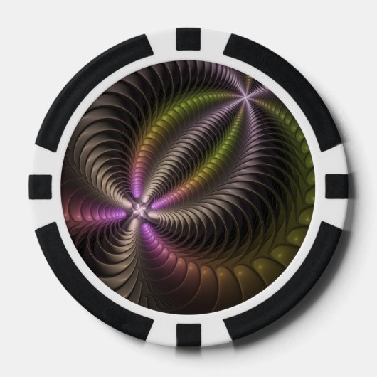 Abstracte glanzende Trippy Kleurrijke 3D Fractal A Poker Chips (Voorkant)