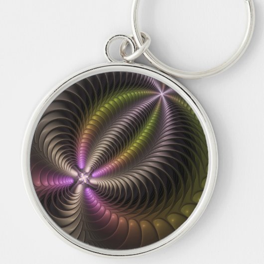 Abstracte glanzende Trippy Kleurrijke 3D Fractal A Sleutelhanger (Voorkant)