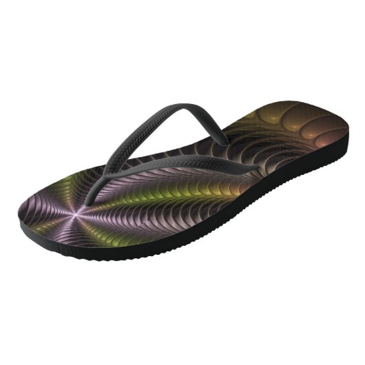 Abstracte glanzende Trippy Kleurrijke 3D Fractal A Teenslippers (Schuin)