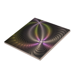 Abstracte glanzende Trippy Kleurrijke 3D Fractal A Tegeltje
