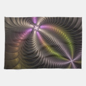 Abstracte glanzende Trippy Kleurrijke 3D Fractal A Theedoek (Horizontaal)