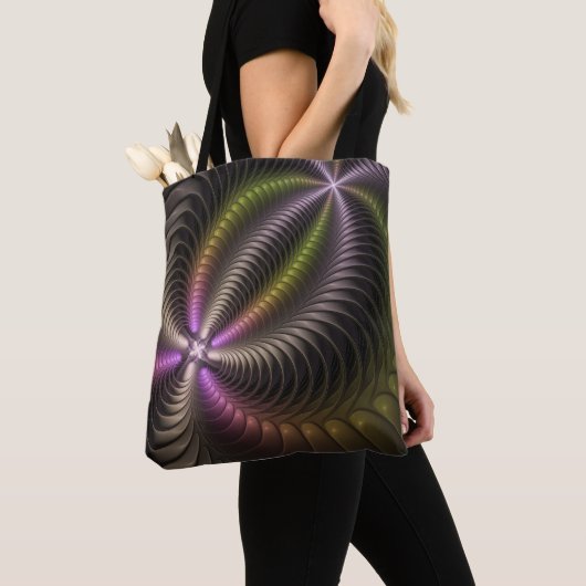 Abstracte glanzende Trippy Kleurrijke 3D Fractal A Tote Bag (Dichtbij)