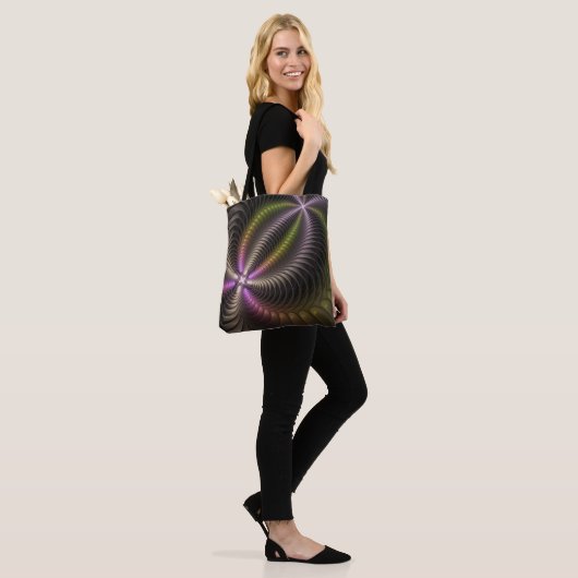 Abstracte glanzende Trippy Kleurrijke 3D Fractal A Tote Bag (Op model)