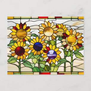 Abstracte glas-in-lood zonnebloemen briefkaart