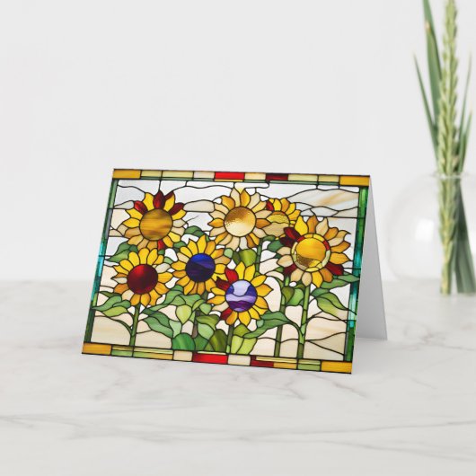 Abstracte glas-in-lood zonnebloemen kaart (Voorkant)