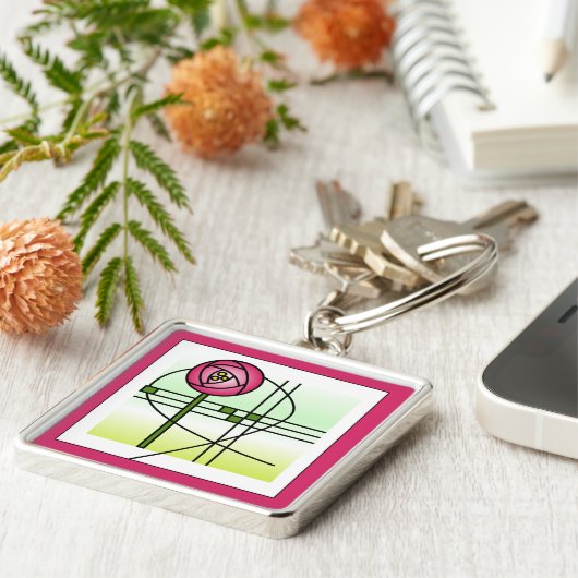 Abstracte Glasgow Roos Sleutelhanger (Zijkant)