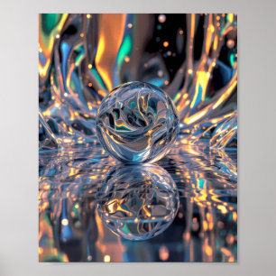 Abstracte glazen bol met reflecties – Esfera de Poster