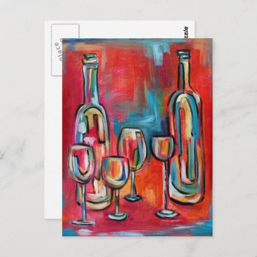 Abstracte glazen flessen en glazen wijn briefkaart (Voorkant / Achterkant)