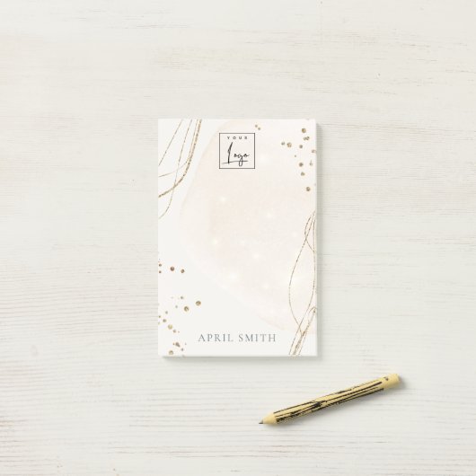 Abstracte Glitter Ivory Gold Waterverf Logo Post-it® Notes (Op bureau)