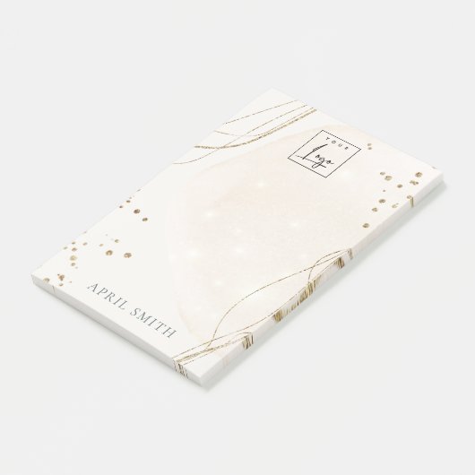 Abstracte Glitter Ivory Gold Waterverf Logo Post-it® Notes (Schuin)