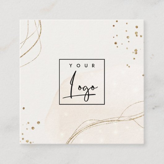 Abstracte Glitter Ivory Gold Waterverf Logo Vierkante Visitekaartje (Voorkant)