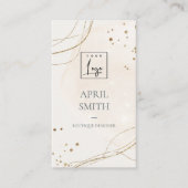 Abstracte Glitter Ivory Gold Waterverf Logo Visitekaartje (Voorkant)
