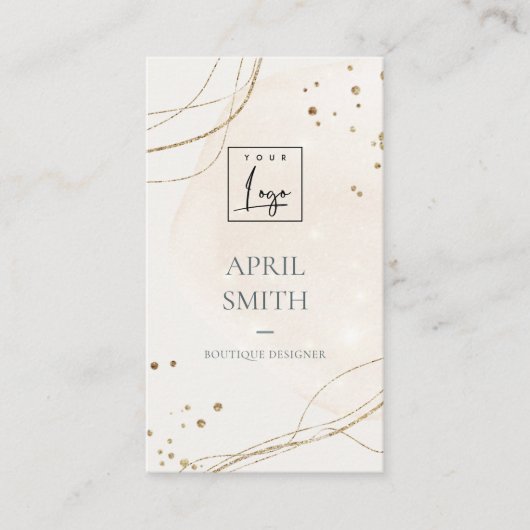 Abstracte Glitter Ivory Gold Waterverf Logo Visitekaartje (Voorkant)