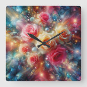 Abstracte Glitter Rozen Vierkante Klok (Voorkant)