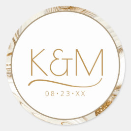 Abstracte Glitter Strata Border Wedding Ivory ID90 Ronde Sticker