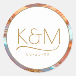 Abstracte Glitter Strata Border Wedding SW Wt ID90 Ronde Sticker