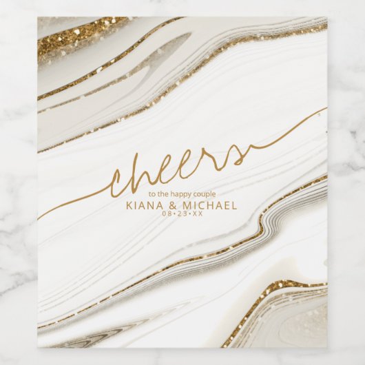 Abstracte Glitter Strata Cheers Ivory ID903 Wijn Etiket (Enkel label)