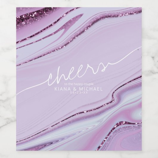 Abstracte Glitter Strata Cheers Lila ID903 Wijn Etiket (Enkel label)