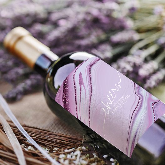 Abstracte Glitter Strata Cheers Lila ID903 Wijn Etiket