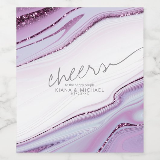 Abstracte Glitter Strata Cheers Lila/Wht ID903 Wijn Etiket (Enkel label)