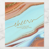 Abstracte Glitter Strata Cheers Sky Blue ID903 Wijn Etiket (Enkel label)