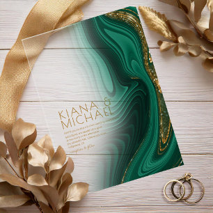 Abstracte Glitter Strata Huwelijk Groen Goud ID903 Acryl Uitnodigingen