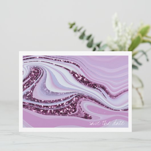 Abstracte Glitter Strata Wedding Alt. Lila ID903 Save The Date (Staand voorkant)