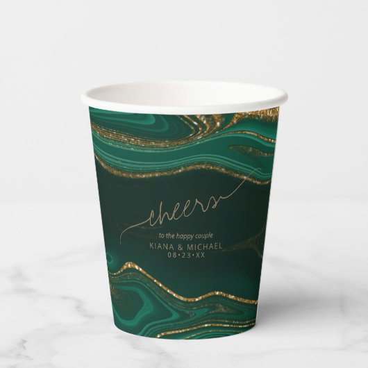 Abstracte Glitter Strata Wedding Cheers Green ID90 Papieren Bekers (Achterkant)