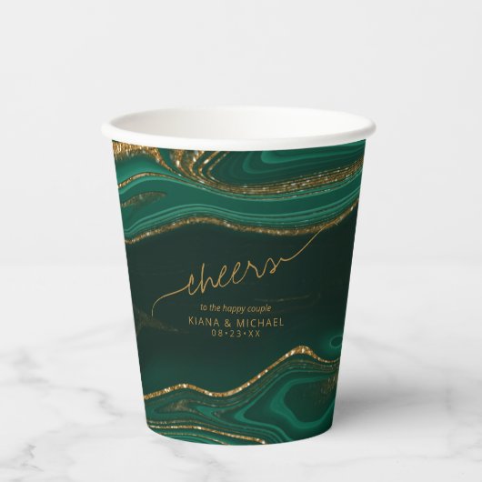 Abstracte Glitter Strata Wedding Cheers Green ID90 Papieren Bekers (Voorkant)