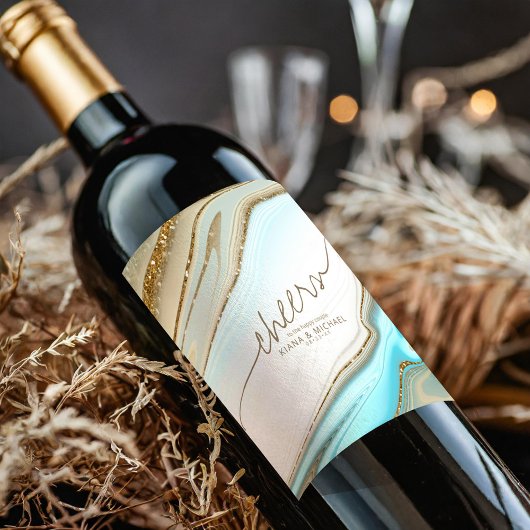 Abstracte Glitter Strata Wedding Cheers ID903 Wijn Etiket