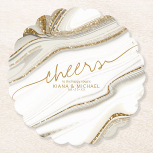 Abstracte Glitter Strata Wedding Cheers Ivory ID90 Kartonnen Onderzetters