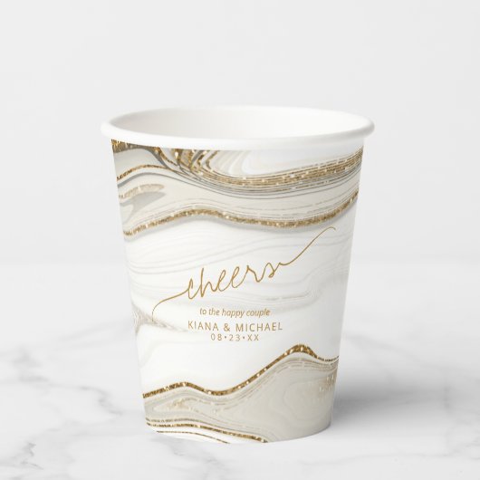 Abstracte Glitter Strata Wedding Cheers Ivory ID90 Papieren Bekers (Voorkant)