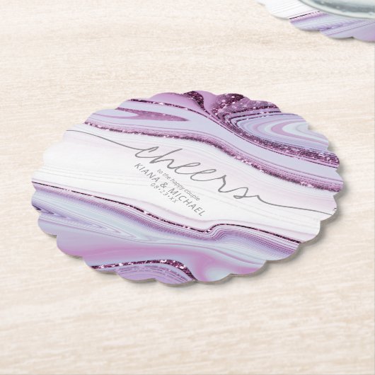 Abstracte Glitter Strata Wedding Cheers Lila ID903 Kartonnen Onderzetters (Gekanteld)