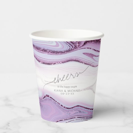 Abstracte Glitter Strata Wedding Cheers Lila ID903 Papieren Bekers (Achterkant)