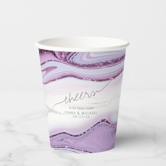 Abstracte Glitter Strata Wedding Cheers Lila ID903 Papieren Bekers (Voorkant)