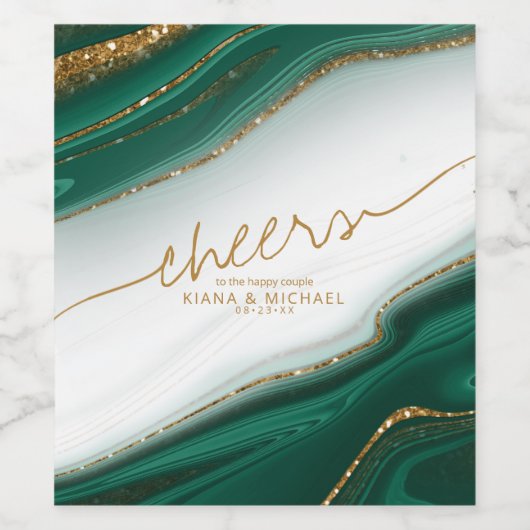 Abstracte Glitter Strata Wedding Cheers Wt Gr ID90 Wijn Etiket (Enkel label)