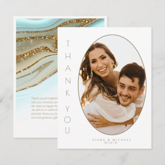 Abstracte Glitter Strata Wedding Dank u ID903 Bedankkaart (Voorkant / Achterkant)