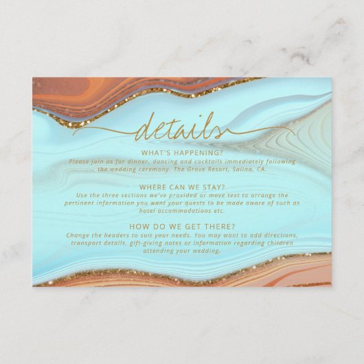 Abstracte Glitter Strata Wedding Details SB ID903 Informatiekaartje (Achterkant)