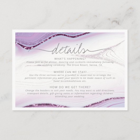 Abstracte Glitter Strata Wedding Details Wht ID903 Informatiekaartje (Achterkant)