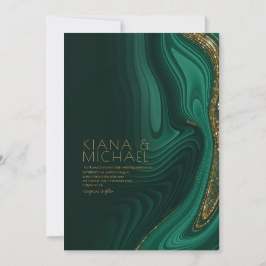 Abstracte Glitter Strata Wedding Dk Green ID903 Kaart (Voorkant)