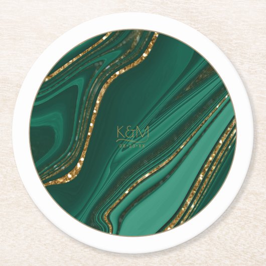 Abstracte Glitter Strata Wedding Green ID903 Ronde Kartonnen Onderzetter (Voorkant)